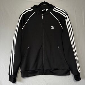 Adidas Womens Large Full Zip 3 Stripe Iconic Track Jacket Black Classic Athletic